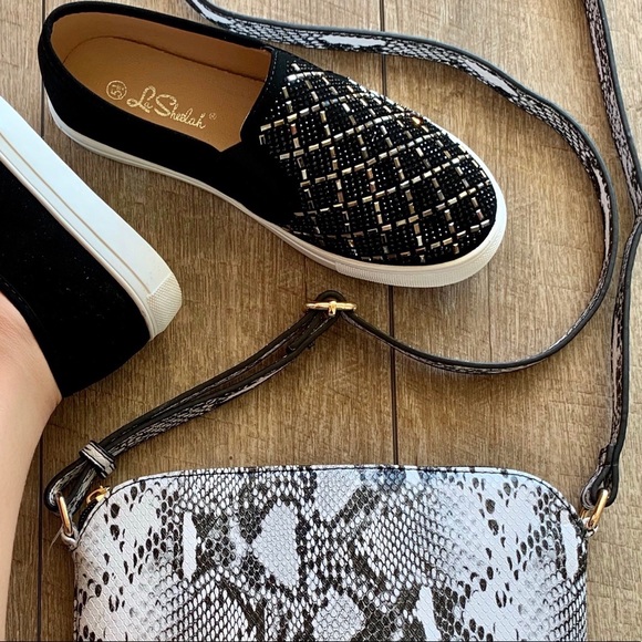 Black Rhinetones White Platform Slip-On Sneaker - Picture 6 of 7